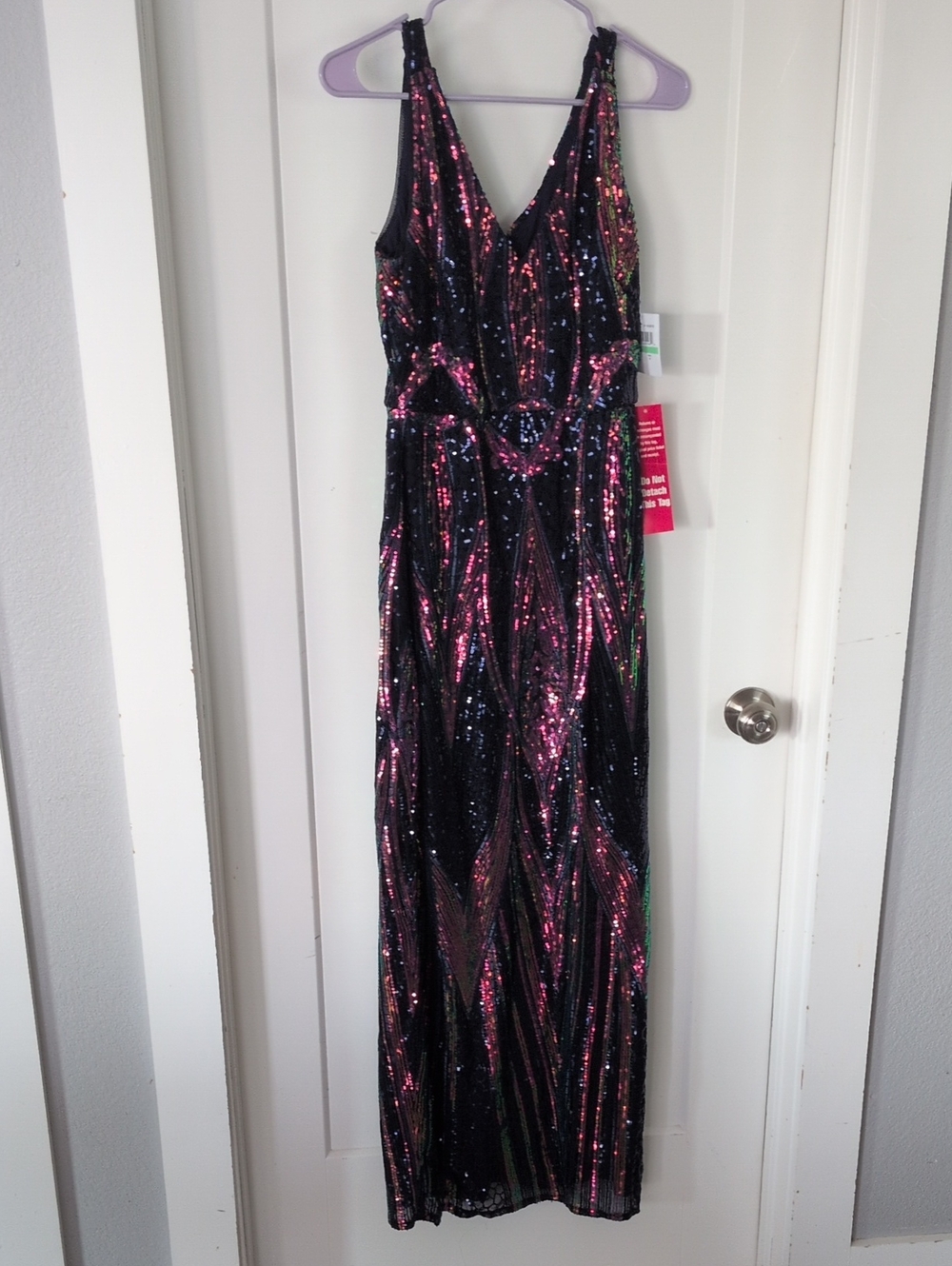 R&M Richards Black Maxi Dress with Pink Sequin Accents